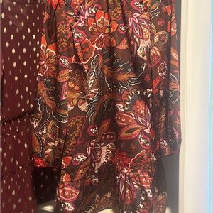 LOFT Floral Long Sleeve Dress - Red and Brown